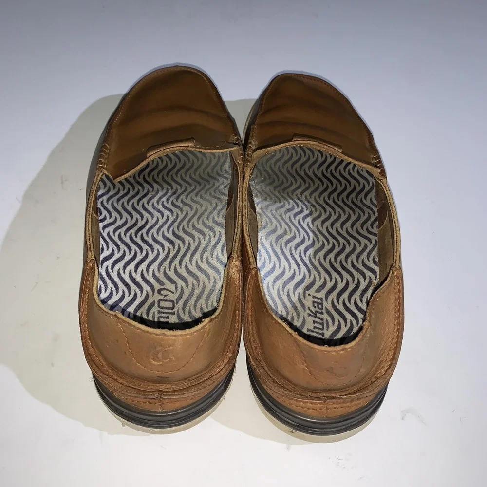 OluKai Kakaha Shoes Mens Size 10 Brown Leather Slip On Loafers Casual Comfort